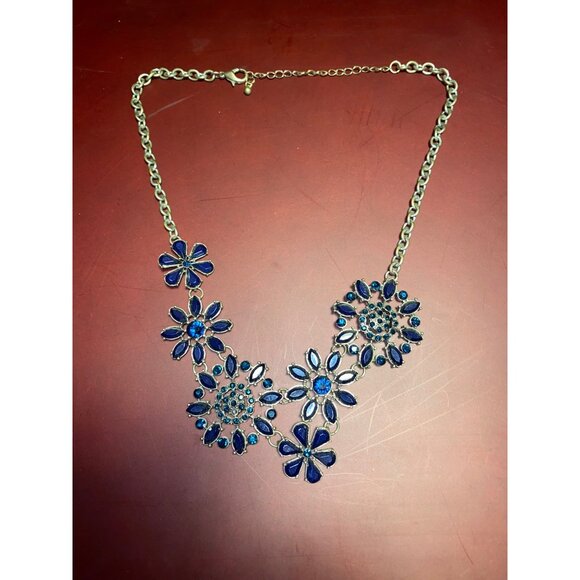 Bib Blue Floral Flowers Statement Necklace Art Deco Design Lobster  Adjustable - Picture 12 of 14